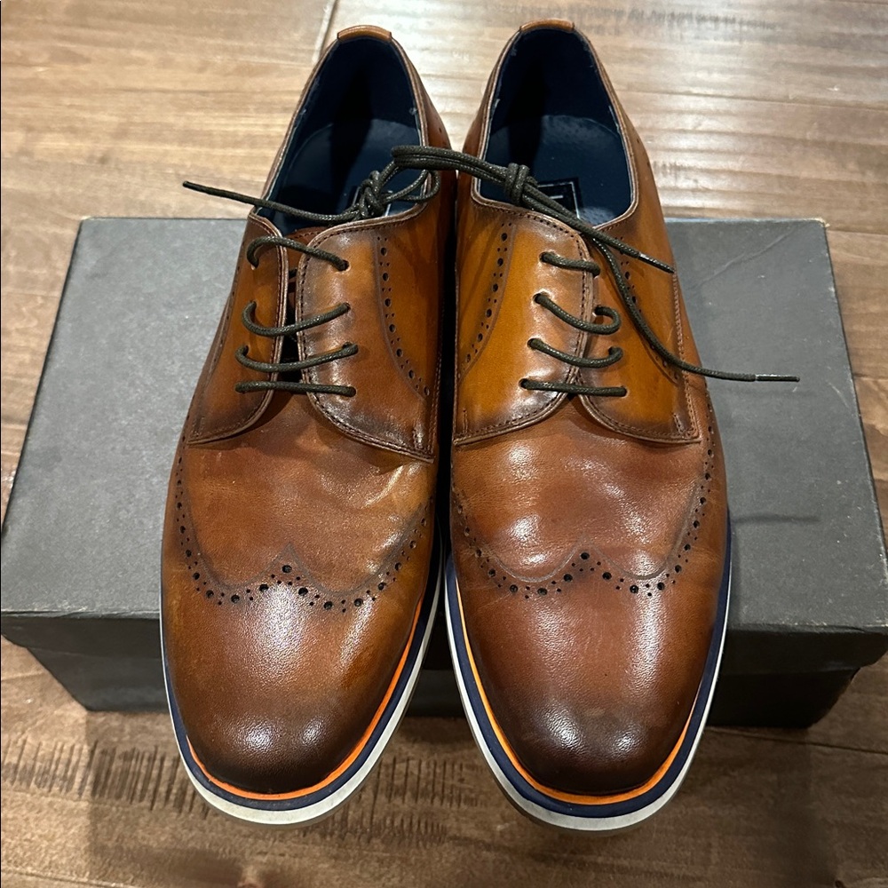 Ike Behar George Tan Leather Oxford Shoes